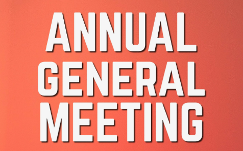 "Annual General Meeting" typed in white text on a red background.